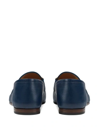 Shop Gucci Leather Horsebit Loafers With Web In Blue