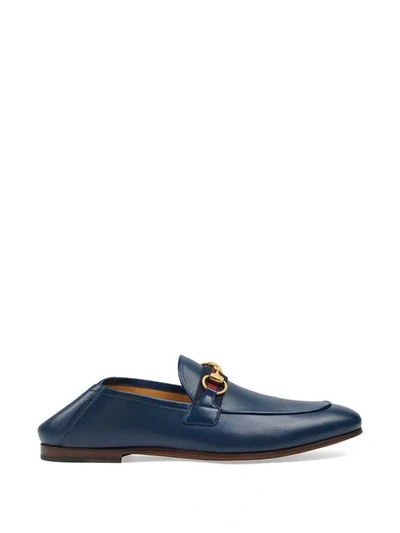 Shop Gucci Leather Horsebit Loafers With Web In Blue