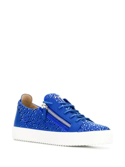 Shop Giuseppe Zanotti Frankie Rhinestone Sneakers In Blue