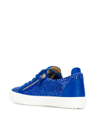 Shop Giuseppe Zanotti Frankie Rhinestone Sneakers In Blue