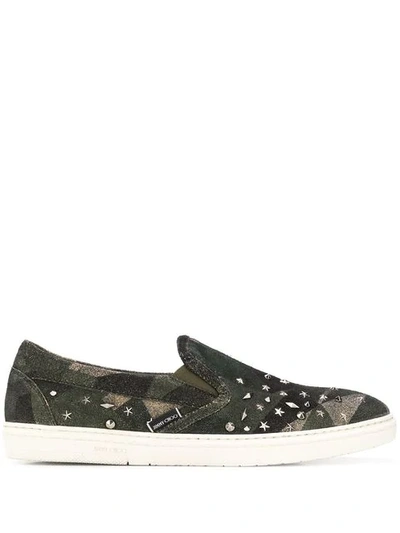 Shop Jimmy Choo Grove Studded Slip-on Sneakers In Green