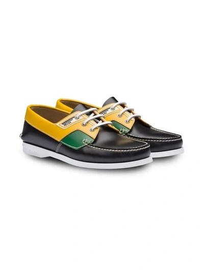 Shop Prada Colour Block Boat Shoes - Black