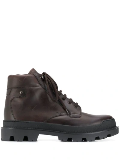 Shop Prada Lace-up Ankle Length Boots In Brown
