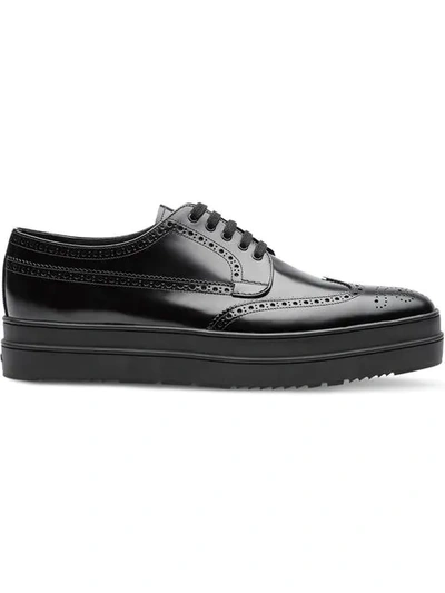 Shop Prada Leather Platform Derby Shoes In Black