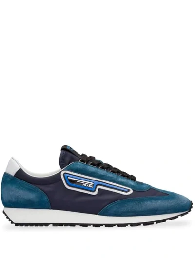 Prada Blue & Navy Suede Sneakers In Dark Blue | ModeSens