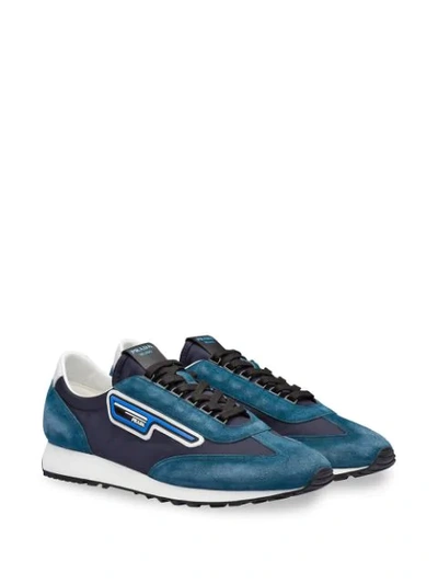 Shop Prada Suede And Nylon Sneakers In Blue