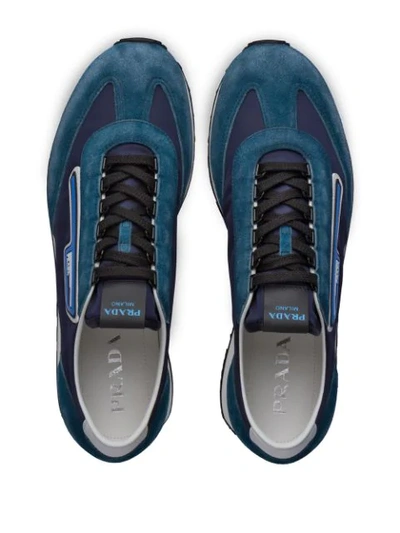 Shop Prada Suede And Nylon Sneakers In Blue