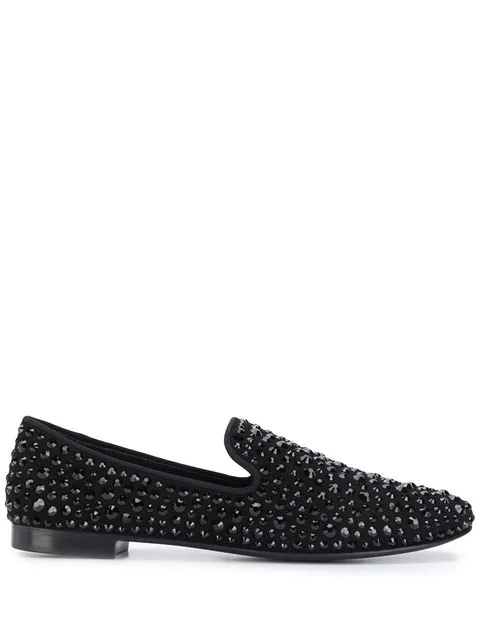 Giuseppe Zanotti Marvin Crystal Slippers In Black Modesens