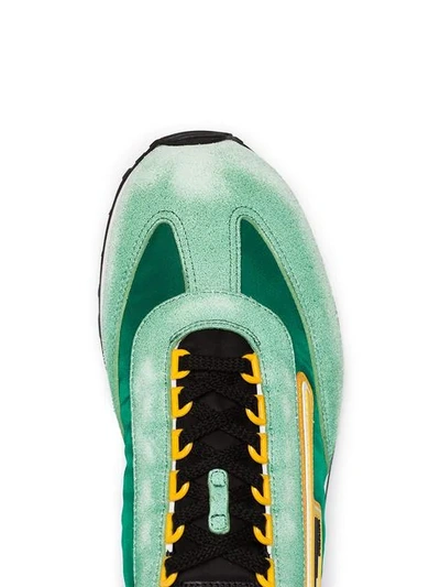 Shop Prada Green, Black And Yellow Milano 70 Suede And Mesh Sneakers