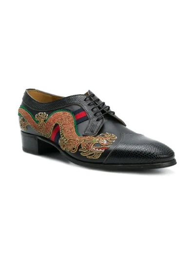 Shop Gucci Dragon-embroidered Lace-up Shoes In Black