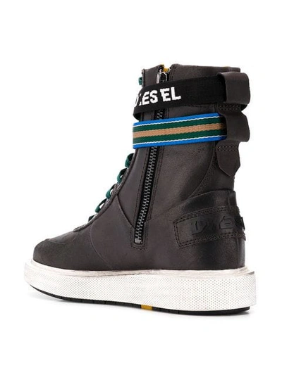 Shop Diesel Ankle Straps Hi-top Sneakers In Black