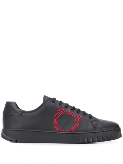 Shop Ferragamo Dotted Gancio Sneakers In Black