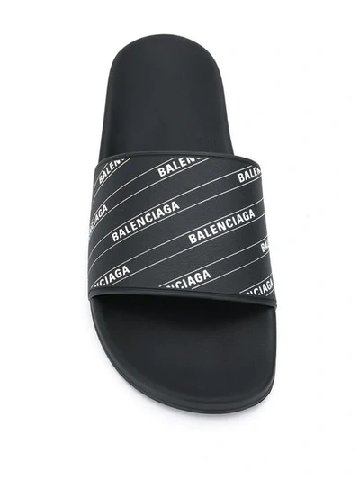 Shop Balenciaga Logo Print Slides In Black