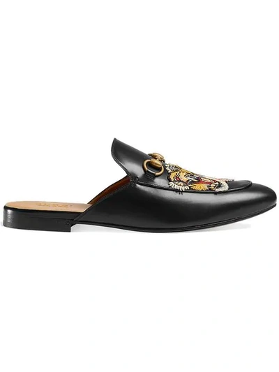 Shop Gucci Princetown Embroidered Slippers In Black