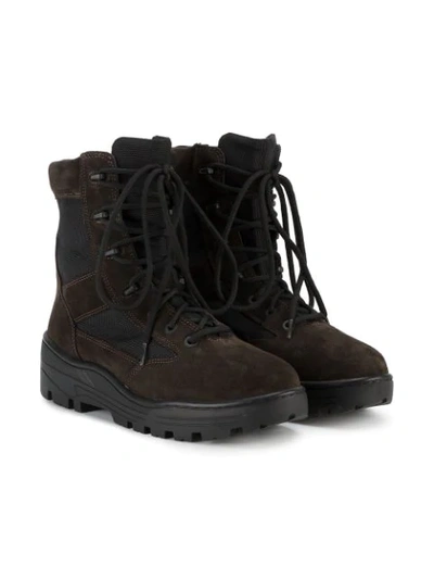 Shop Yeezy Black Lace Up Combat Boots In Brown