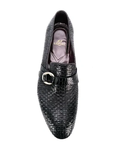 Shop Lidfort Woven Texture Loafers In Black