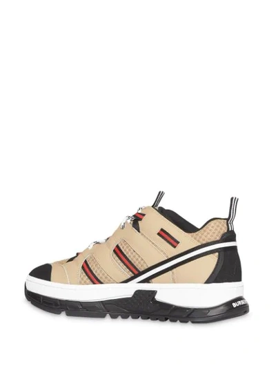 Shop Burberry Monogram Motif Mesh And Leather Sneakers In Beige