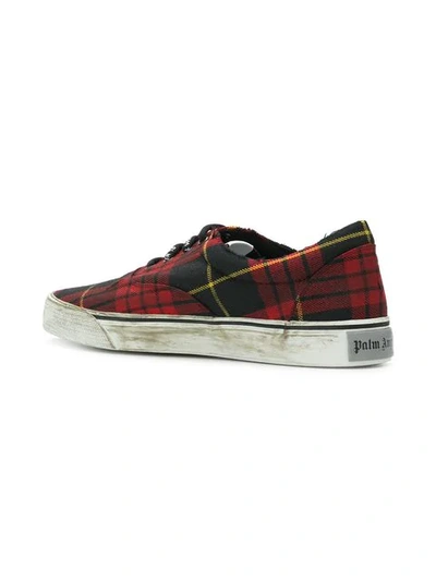 Shop Palm Angels Distressed Plaid Low-top Sneakers In Red