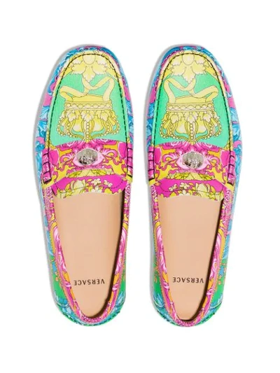 Shop Versace Baroque Print Loafers In Multicoloured