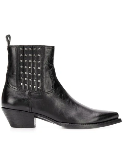 Shop Saint Laurent Studded Ankle Boots In Black