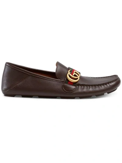 Shop Gucci Loafers With Web In Brown