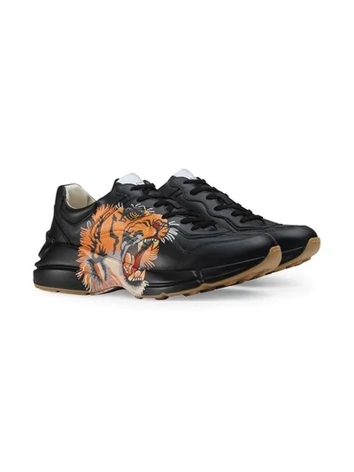Shop Gucci Rhyton Leather Sneaker With Tiger In Black