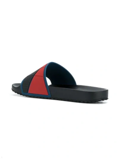 Shop Prada Graphic Logo Pool Slides In Blue