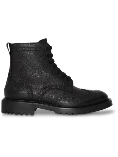 Brink stor skade Burberry Brogue Detail Grainy Leather Boots In Black | ModeSens