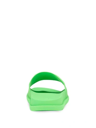 Shop Fendi Asymmetric Logo Slides In F0q9v-green Fluo
