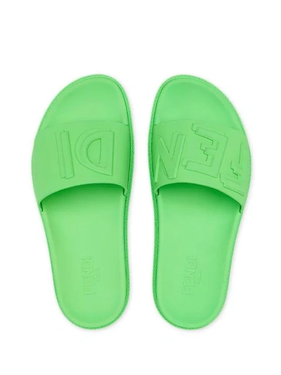 Shop Fendi Asymmetric Logo Slides In F0q9v-green Fluo