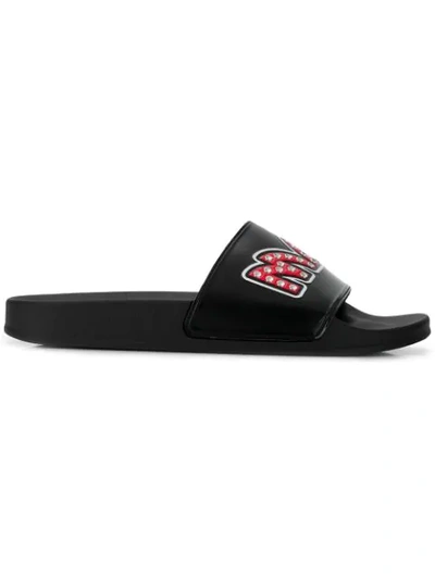 Shop Mcq By Alexander Mcqueen Studded Logo Slide Sandals In Black