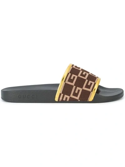 Shop Gucci G Print Shower Slides In Black