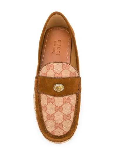 Shop Gucci Logo Driving Loafers In Brown
