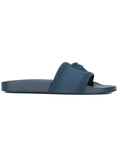 Shop Versace Palazzo Medusa Pool Slides In Blue