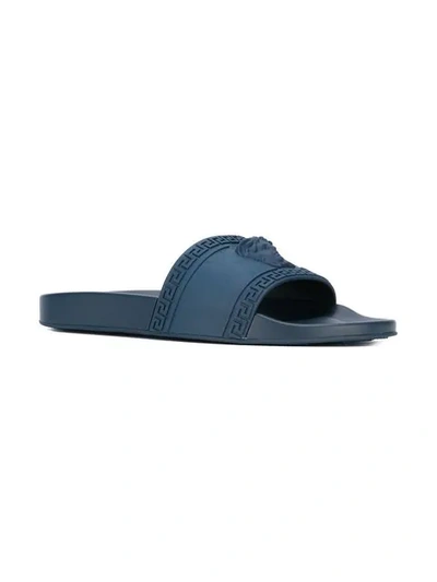 Versace Medusa Cardinal Slide Sandals In Blue