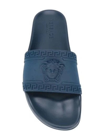 Versace Medusa Cardinal Slide Sandals In Blue