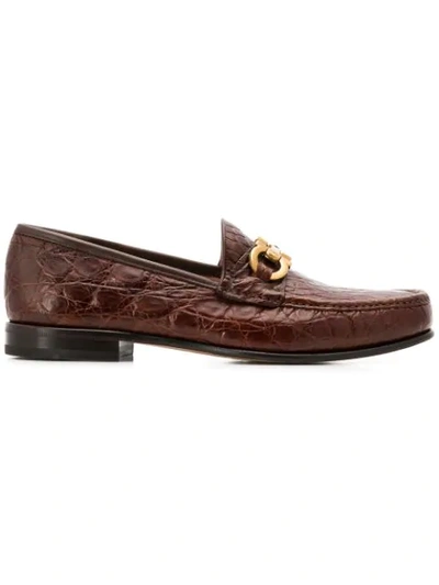 Shop Ferragamo Salvatore  Bond Croc-embossed Loafers - Brown