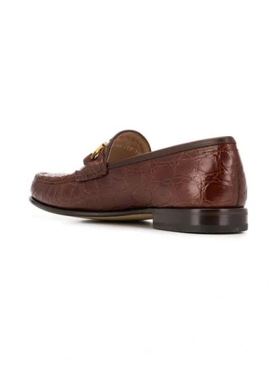 Shop Ferragamo Salvatore  Bond Croc-embossed Loafers - Brown