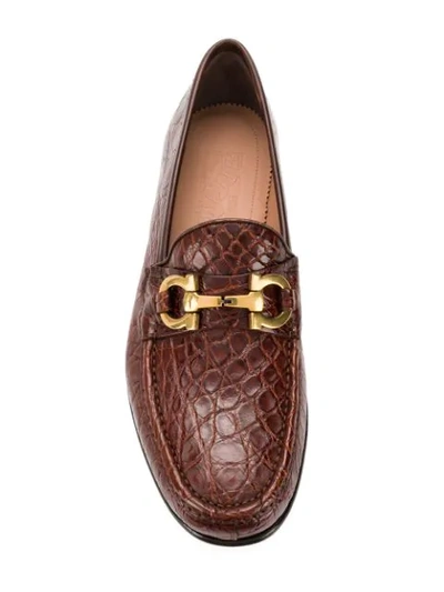 Shop Ferragamo Salvatore  Bond Croc-embossed Loafers - Brown