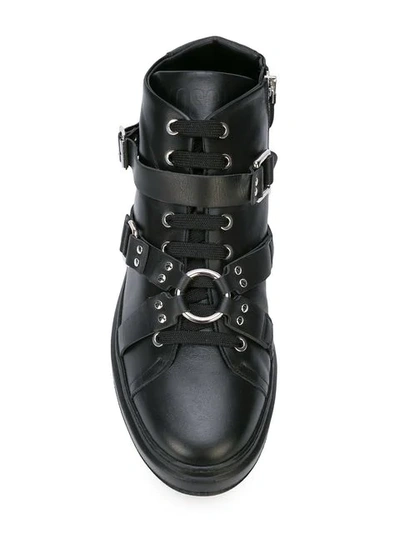 Shop Moschino Harness Strap Hi-top Sneakers In Black