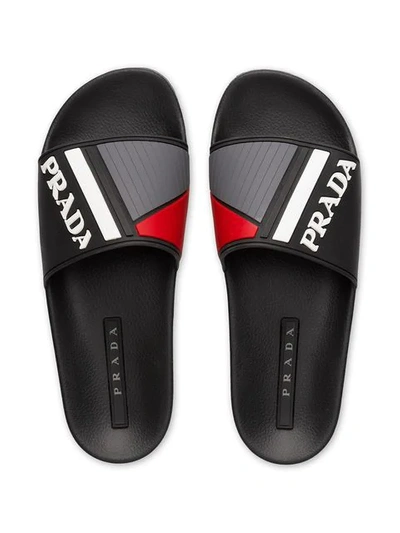 Prada Men's Logo Rubber Slide Sandals In Black | ModeSens