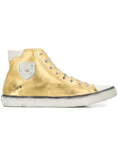 Shop Saint Laurent Bedford Sneakers In 8088 Oro/white Cream