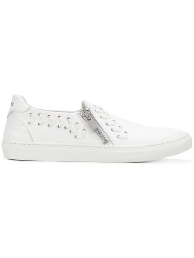 Shop Les Hommes Laced Slip-on Sneakers - White