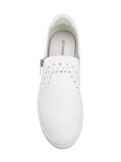 Shop Les Hommes Laced Slip-on Sneakers - White