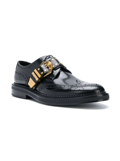 Shop Versace Buckled Oxford Shoes In Black