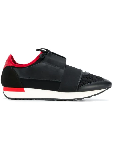 Balenciaga Mens Black And Red Striped Capsule Race Runners Leather And  Suede Trainers | ModeSens