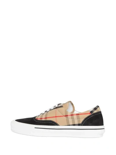 BURBERRY VINTAGE CHECK COTTON AND SUEDE SNEAKERS - 黑色
