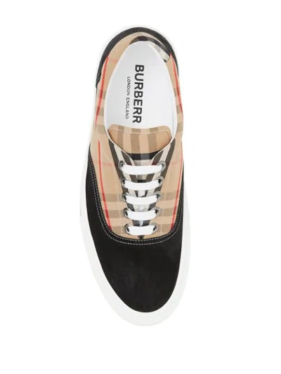 BURBERRY VINTAGE CHECK COTTON AND SUEDE SNEAKERS - 黑色