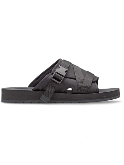 Shop Prada Buckle Open-toe Sandals In Black