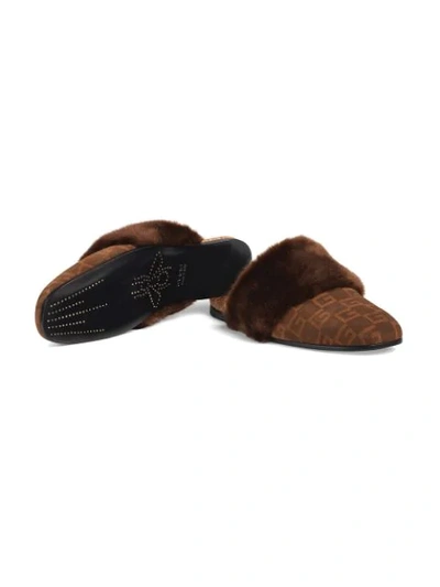 Shop Gucci Suede Square G And Synthetic Fur Slipper In 2072 Brown